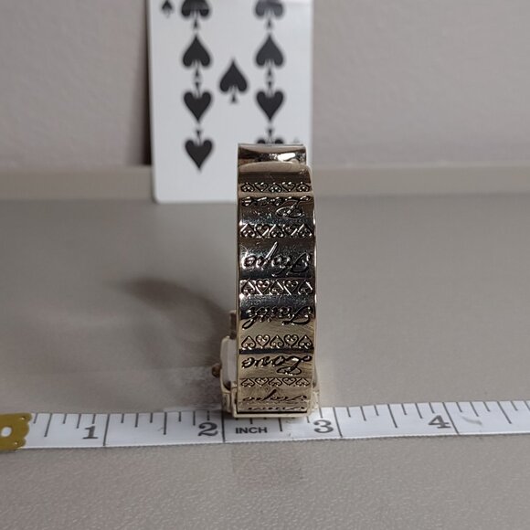 Untested 6 Inch Gold Tone Inspirational Cuff Watch - Picture 7 of 8